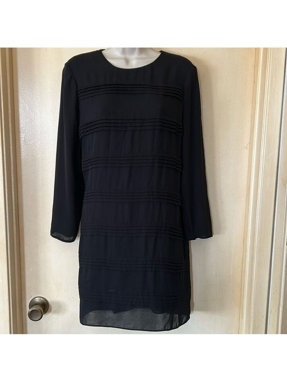 & other stories black shift dress with horizontal pleats size 8